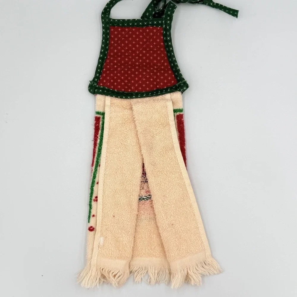 VTG Christmas Hanging Kitchen‎ Towel Quilted Top Embroidered Sleigh Decor A